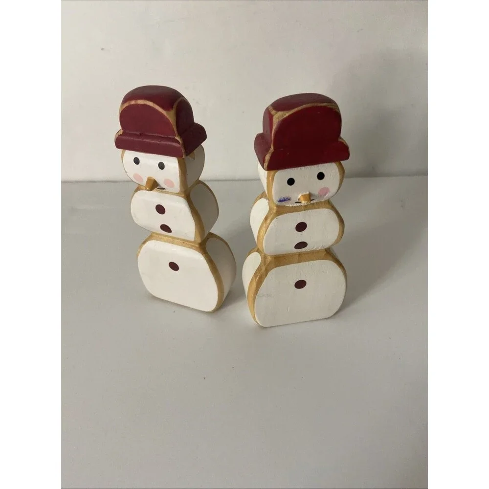 Pottery Barn Wood Santa Reindeer Snowman Forest Scene Figurine Set Christmas